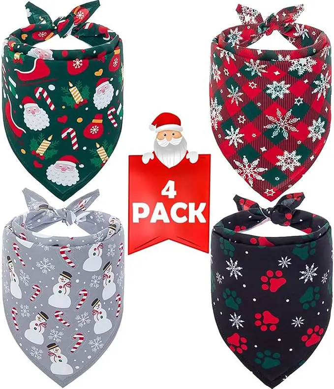 Christmas Dog Bandanas Funny, Dog Christmas Scarf 2 Packs, Pets Christmas Plaid Décor for Medium Large Dogs