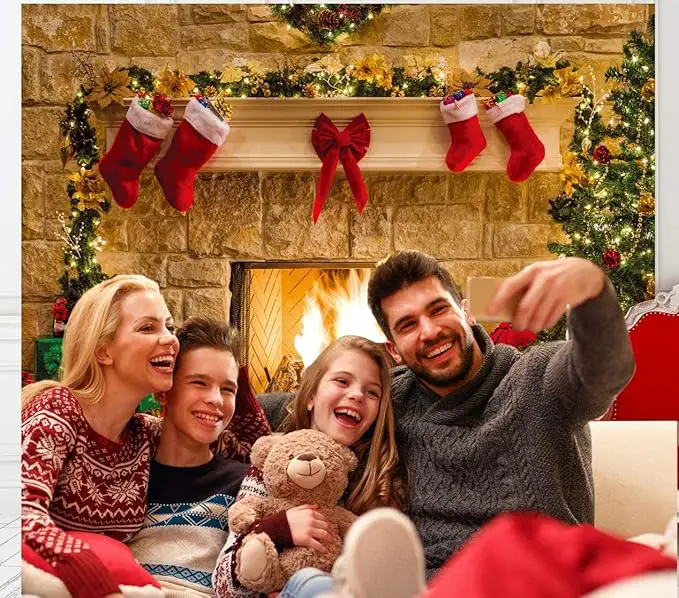 christmas fireplace backdrop